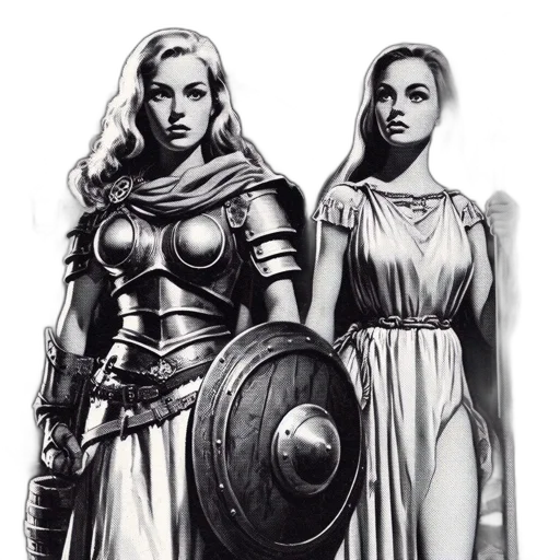 sword, dress, weapon, fantasy art, comic book art, concept art, pixel art, monochrome transparent PNG cut-out