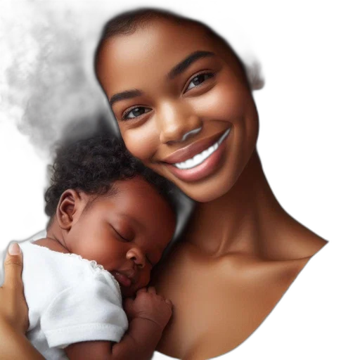 photorealistic, oil painting, concept art, watercolor, smiling, mother, cradles, her transparent PNG cut-out