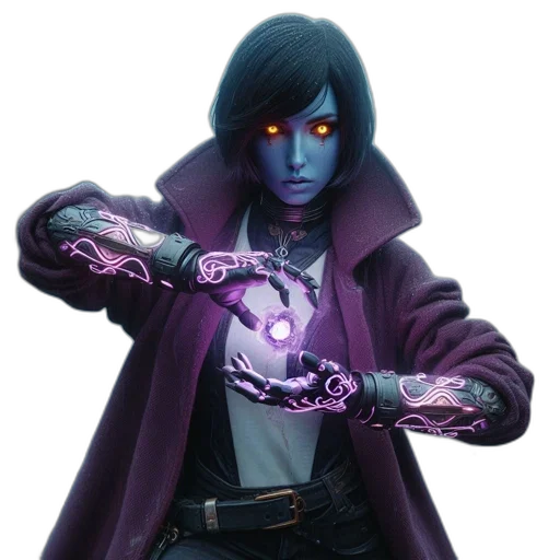 jacket, staff, weapon, jewelry, concept art, cyberpunk, fantasy art, comic book art transparent PNG cut-out