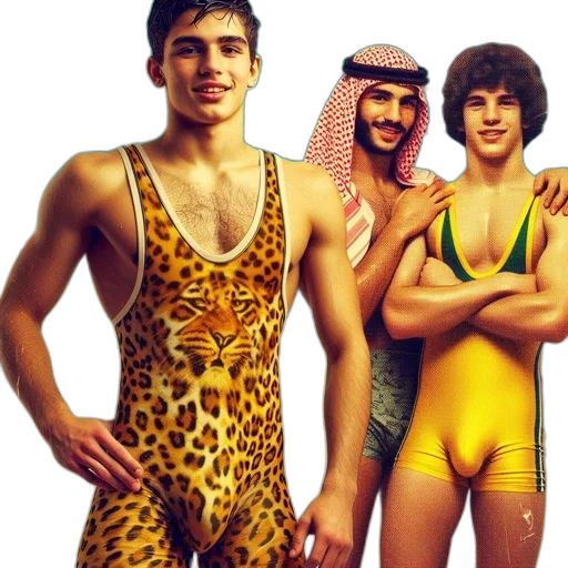 advertising, vintage-style, poster, three, young, male, athletes, athletic transparent PNG cut-out