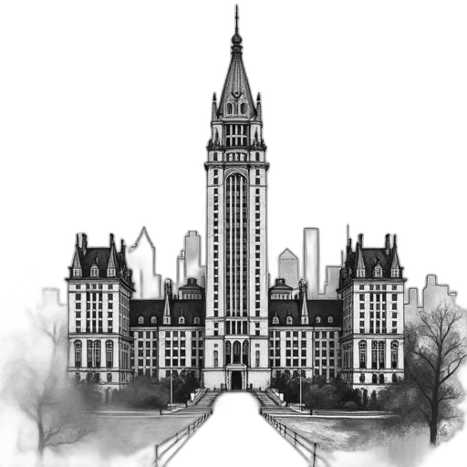 building, concept art, photorealistic, pencil sketch, cartoon, city street, fog, monochrome transparent PNG cut-out