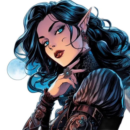 comic book art, fantasy art, concept art, cartoon, dark, blue, illustrated, female transparent PNG cut-out