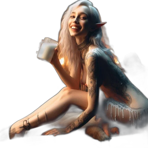 creature, concept art, fantasy art, photorealistic, watercolor, elven, woman, silver transparent PNG cut-out