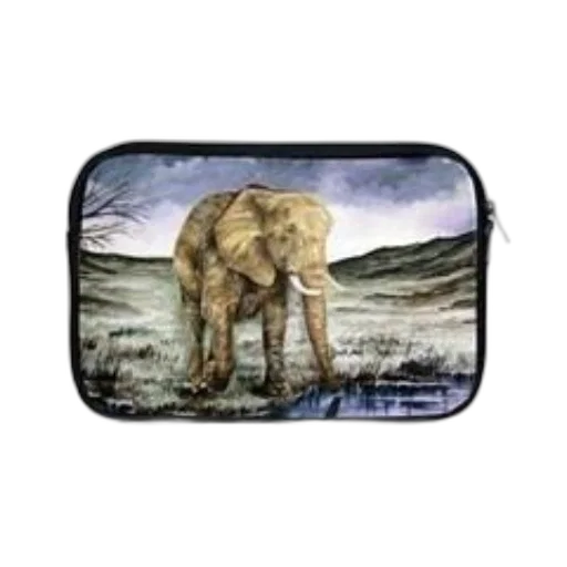 laptop, sleeve, features, watercolor, painting, elephant, serene, landscape transparent PNG cut-out