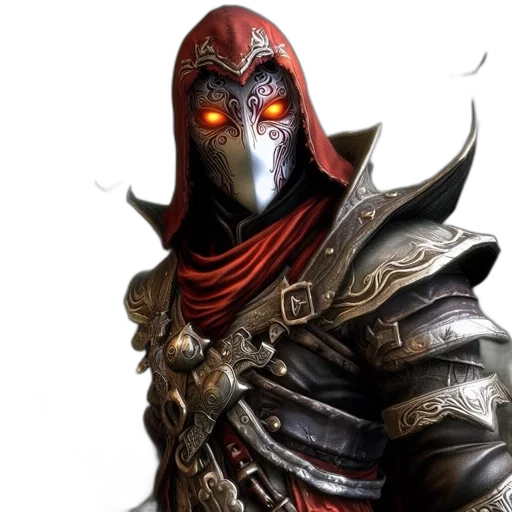 mask, face, concept art, fantasy art, 3d render, comic book art, dark, hooded transparent PNG cut-out