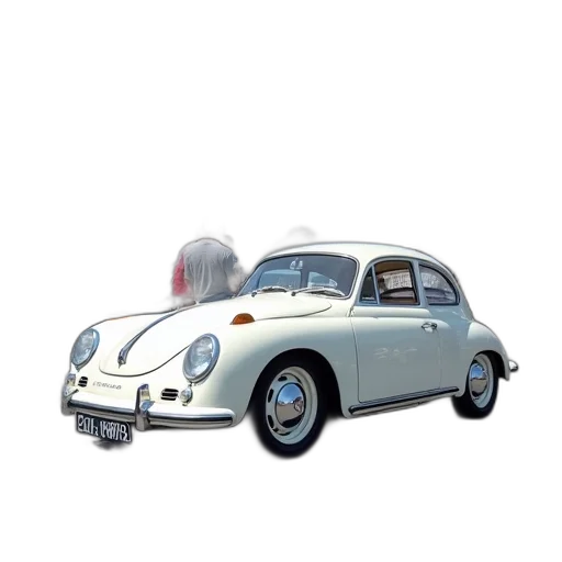 car, robot, 3d render, photorealistic, concept art, white, vintage, parked transparent PNG cut-out