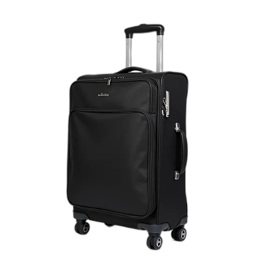 black, rectangular, wheeled, suitcase, silver, handle, top, has transparent PNG cut-out