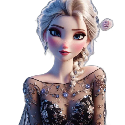 dress, jewelry, face, crown, fantasy art, cartoon, concept art, 3d render transparent PNG cut-out