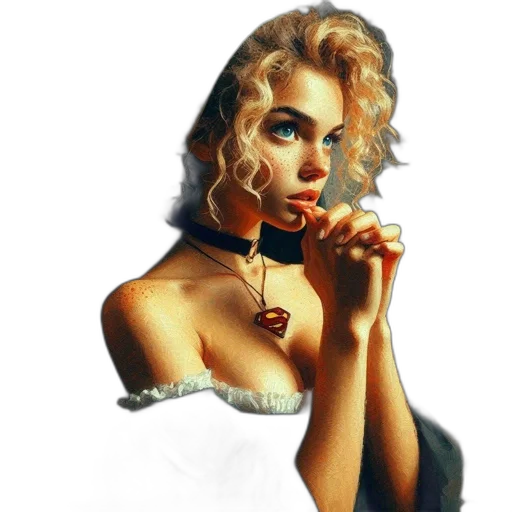 jewelry, dress, face, photorealistic, oil painting, comic book art, pixel art, neon lights transparent PNG cut-out