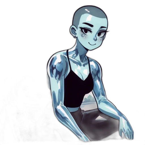 robot, creature, concept art, cartoon, comic book art, watercolor, blue, monochrome transparent PNG cut-out