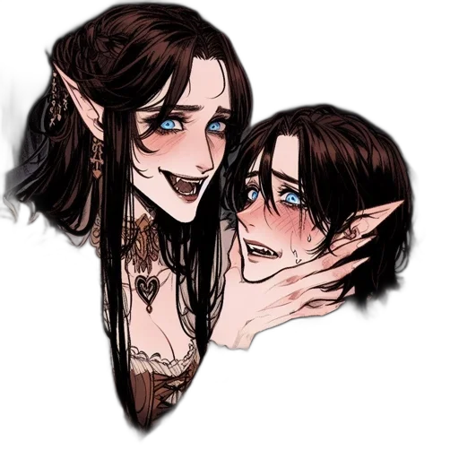 fantasy art, pixel art, concept art, cartoon, dark, two, elfin, characters transparent PNG cut-out