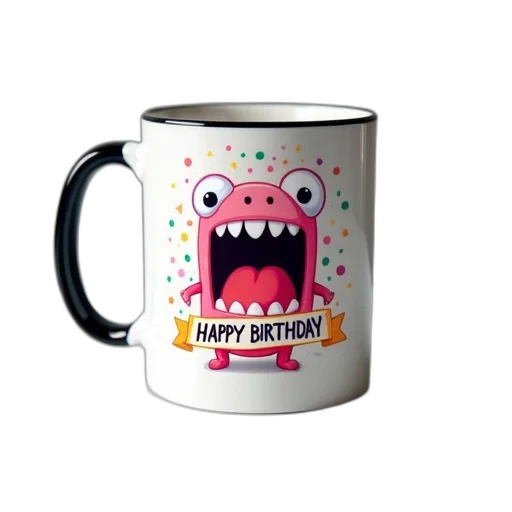 3d render, white, ceramic, mug, cartoon, character, design, placed transparent PNG cut-out