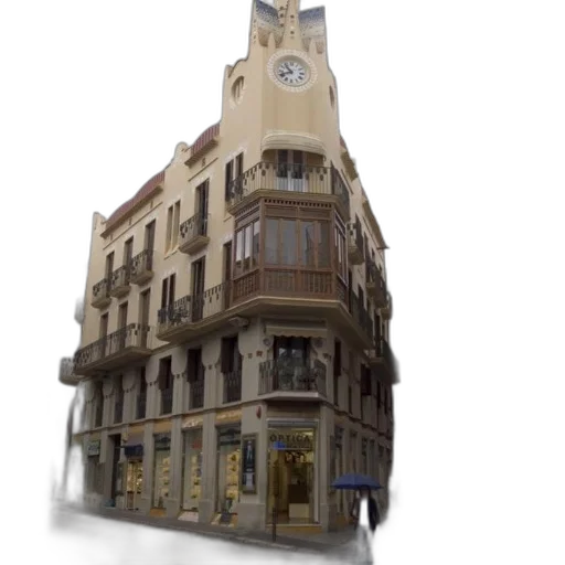 building, furniture, umbrella, 3d render, photorealistic, concept art, city street, street transparent PNG cut-out