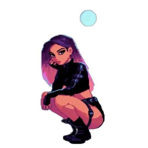 jacket, creature, dress, weapon, pixel art, cyberpunk, vaporwave, concept art transparent PNG cut-out