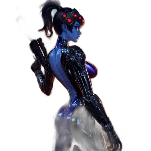 robot, dress, staff, weapon, concept art, cyberpunk, fantasy art, 3d render transparent PNG cut-out