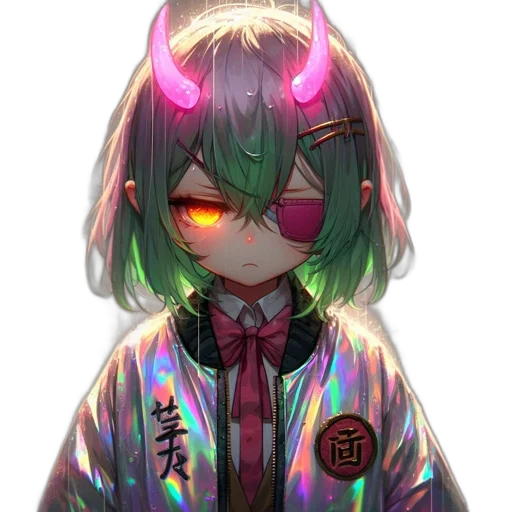 mask, jacket, staff, face, cyberpunk, anime, pixel art, vaporwave transparent PNG cut-out