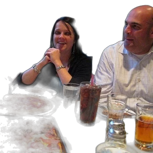 woman, man, sit, table, pizza, drinks transparent PNG cut-out