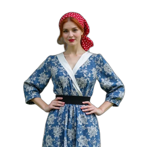 dress, hat, jacket, staff, photorealistic, blue, woman, red transparent PNG cut-out