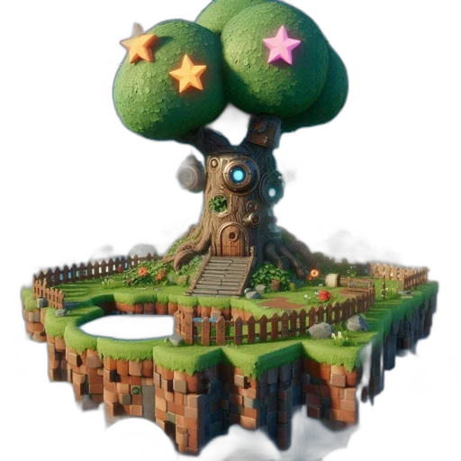 crown, tree, hat, staff, 3d render, concept art, pixel art, fantasy art transparent PNG cut-out
