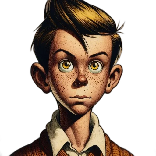 face, staff, comic book art, cartoon, concept art, photorealistic, young, boy transparent PNG cut-out