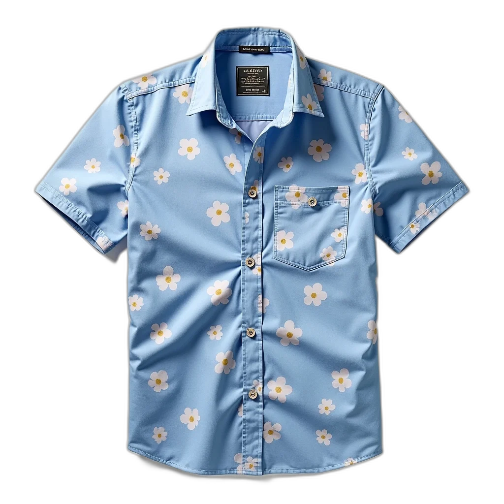 jacket, dress, 3d render, blue, white, floral, patterned, short-sleeved transparent PNG cut-out