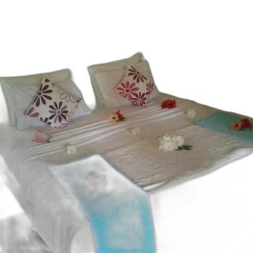 furniture, 3d render, photorealistic, neatly, made, bed, white, sheets transparent PNG cut-out