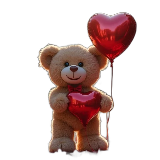 3d render, photorealistic, teddy, bear, heart, balloon, markham, flowers transparent PNG cut-out