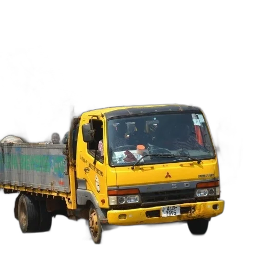 car, yellow, truck, green, container, back, driving, down transparent PNG cut-out