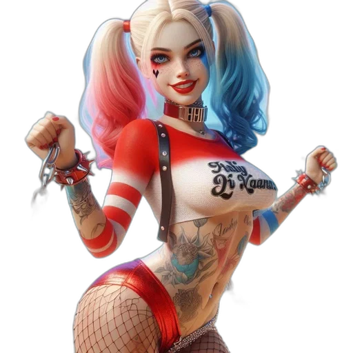 comic book art, concept art, fantasy art, cartoon, animated, harley, quinn, character transparent PNG cut-out