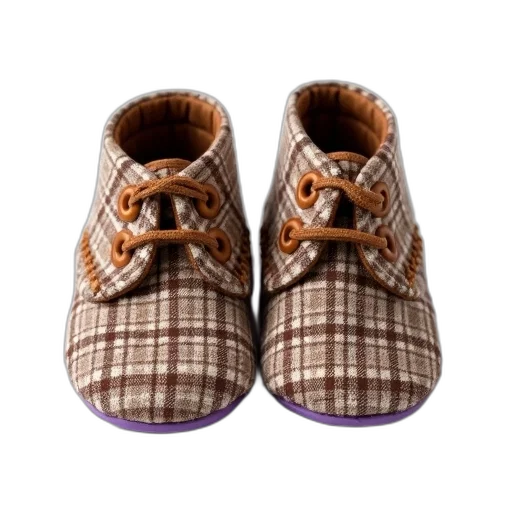 shoes, pair, brown, beige, houndstooth, patterned, baby, buttons transparent PNG cut-out