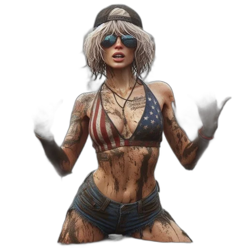 concept art, cyberpunk, comic book art, pixel art, woman, stands, amidst, muddy transparent PNG cut-out