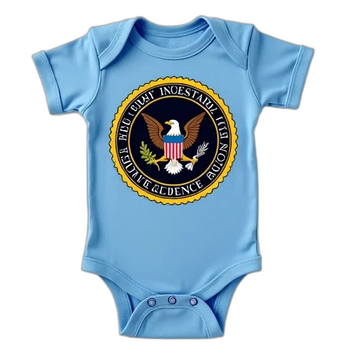 baby, blue, onesie, large, circular, emblem, center, features transparent PNG cut-out