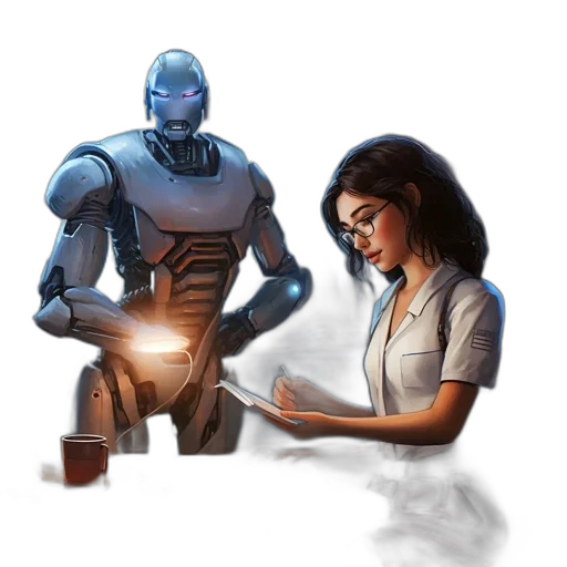 robot, concept art, comic book art, fantasy art, 3d render, fire, neon lights, futuristic transparent PNG cut-out