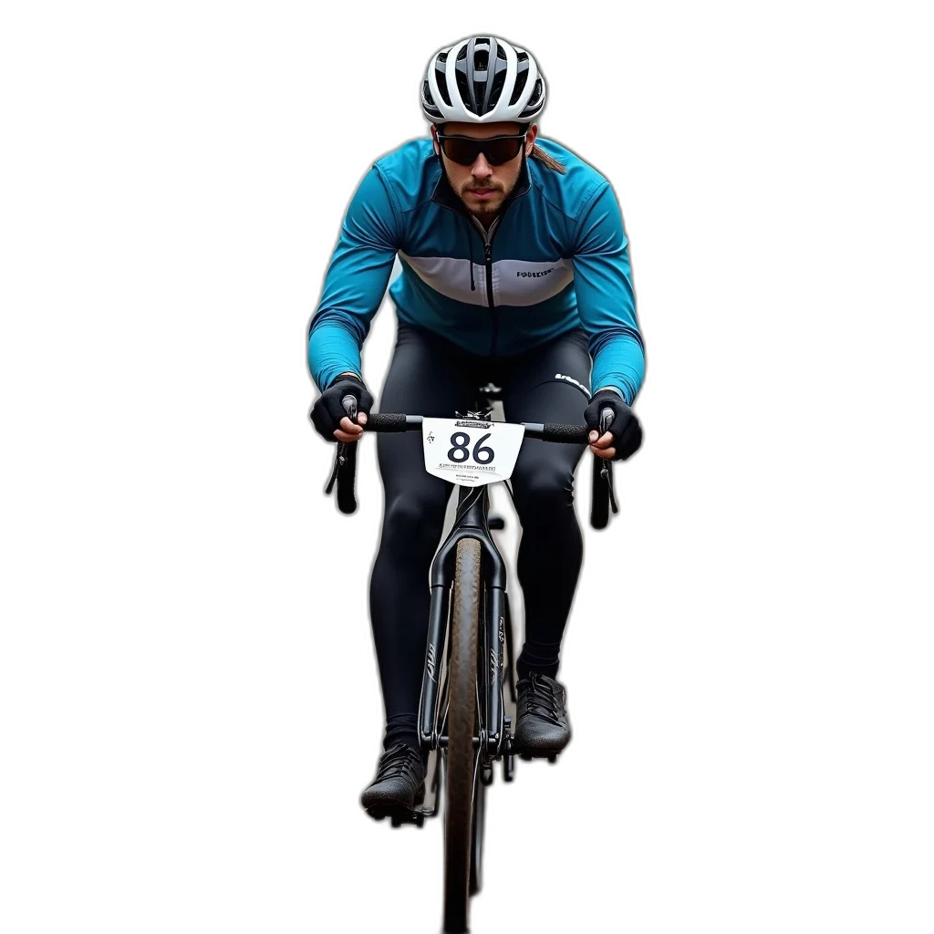 jacket, cyclist, riding, dirt, road, wearing, blue, white transparent PNG cut-out