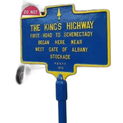 crown, blue, sign, yellow, text, reads, king, highway transparent PNG cut-out
