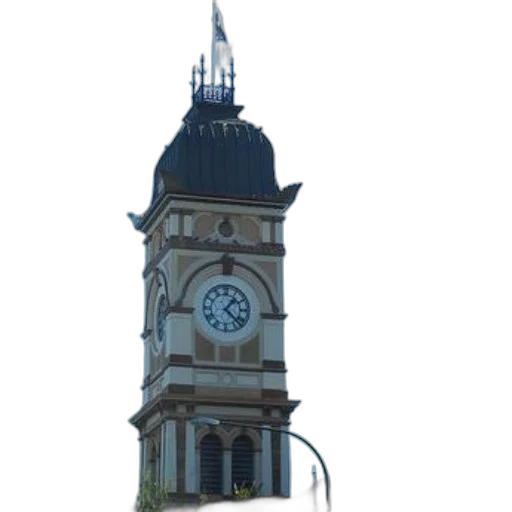 building, staff, umbrella, 3d render, photorealistic, tall, clock, tower transparent PNG cut-out