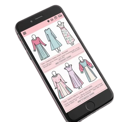 dress, smartphone, screen, displaying, fashion, design, app, various transparent PNG cut-out