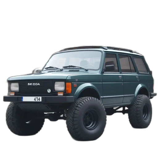 car, photorealistic, green, niva, off-road, vehicle, parked, front transparent PNG cut-out