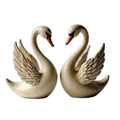 jewelry, 3d render, photorealistic, pair, antique, swan, figurines, weathered transparent PNG cut-out