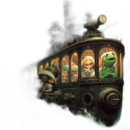 car, concept art, fantasy art, watercolor, photorealistic, fog, elaborate, steampunk-style transparent PNG cut-out