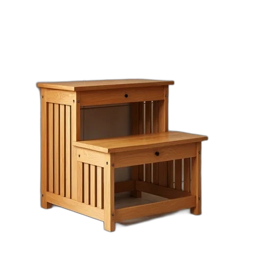 furniture, 3d render, wooden, step, stool, vertical, slats, placed transparent PNG cut-out