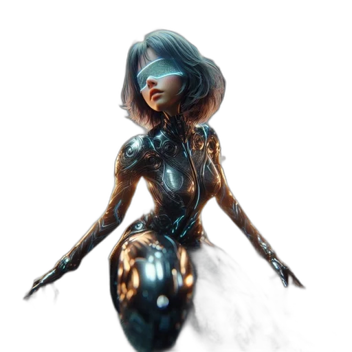 robot, concept art, cyberpunk, fantasy art, 3d render, golden, woman, donning transparent PNG cut-out