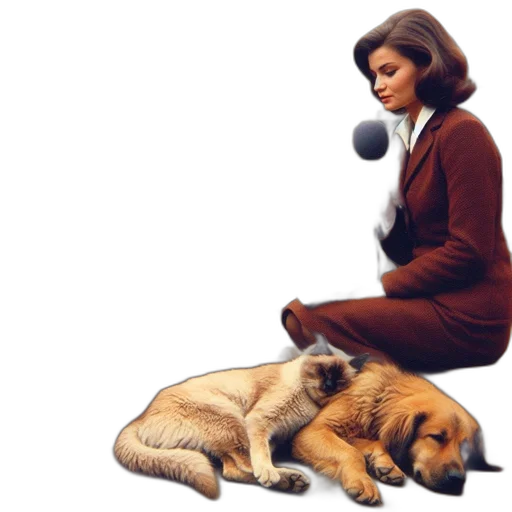 animal, photorealistic, concept art, earth tones, street, reporter, accompanied, cameraman transparent PNG cut-out