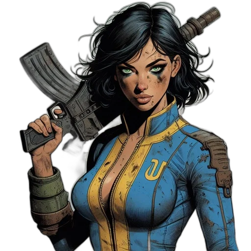 weapon, comic book art, concept art, cartoon, fantasy art, woman, green, eyes transparent PNG cut-out