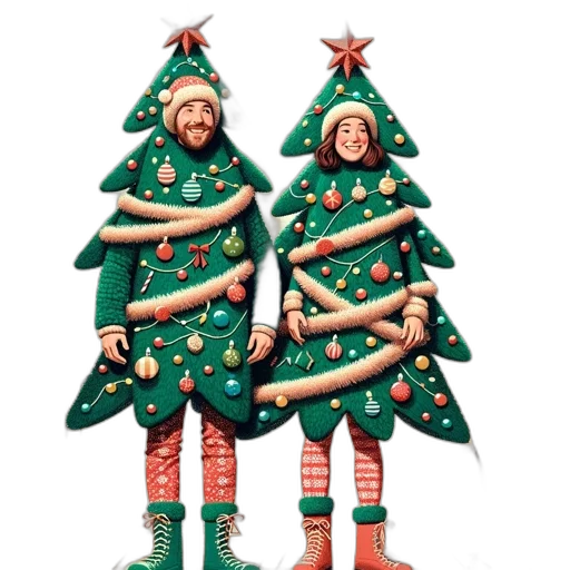 tree, concept art, two, people, dressed, christmas, trees, stand transparent PNG cut-out