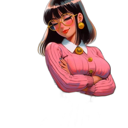 jewelry, face, staff, jacket, anime, cartoon, vaporwave, 3d render transparent PNG cut-out