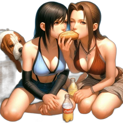 food, photorealistic, concept art, fantasy art, oil painting, beach, two, female transparent PNG cut-out