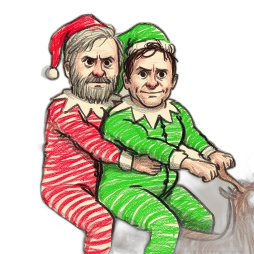 concept art, cartoon, comic book art, pixel art, two, men, santa-like, attire transparent PNG cut-out