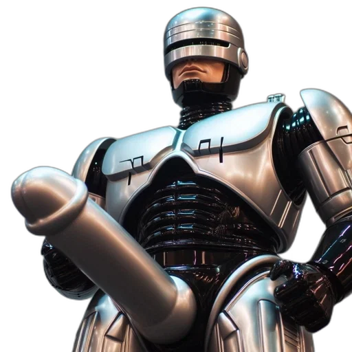 robot, 3d render, concept art, lifelike, robotic, figure, resembling, robocop transparent PNG cut-out