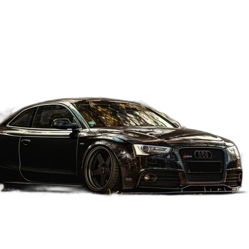 car, photorealistic, concept art, 3d render, sleek, black, audi, parked transparent PNG cut-out